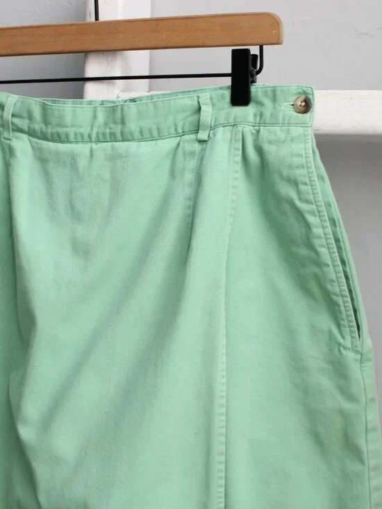Lands End VTG Womens Green Cotton Twill Wrap Front Skort High Waist Shorts sz 14 - Picture 5 of 5